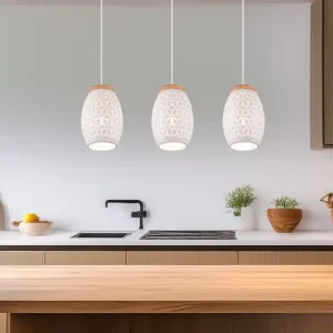 Abverkauf meineWunschleuchte LED Pendelleuchte 3-flammig in Weiß mit ausgefallenem Stanzmuster, B: 71cm