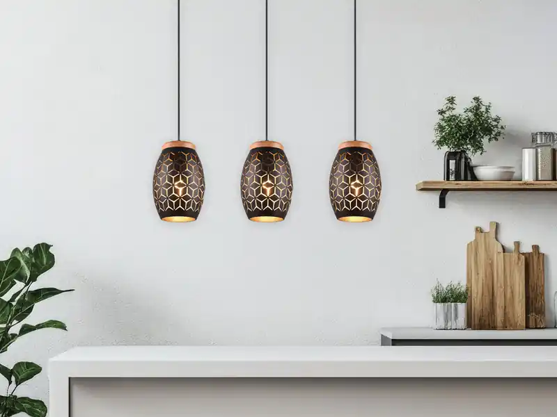 meineWunschleuchte LED Pendelleuchte 3-flammig Schwarz/Gold mit Stanzmuster, Breite 71cm Schnäppchen