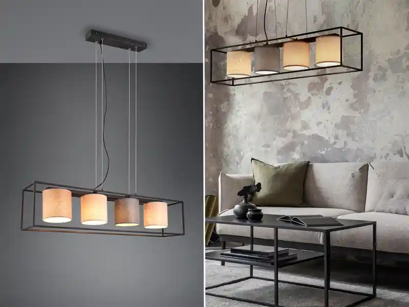 meineWunschleuchte LED Balkenpendelleuchte mit vier Stoffschirmen, Breite 100cm Heißes Angebot
