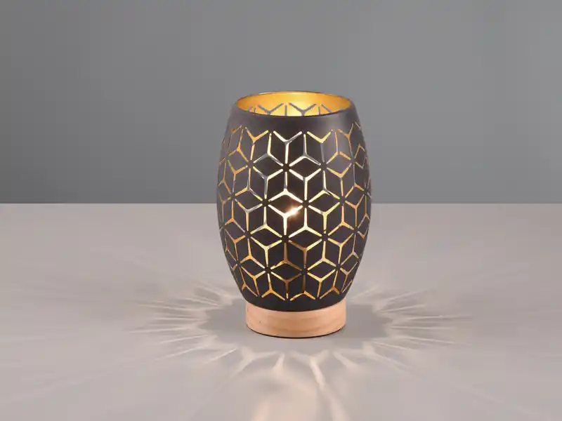 Highlight meineWunschleuchte Kleine LED Tischleuchte in Schwarz/Gold mit ausgefallenem Stanzmuster, H: 21cm