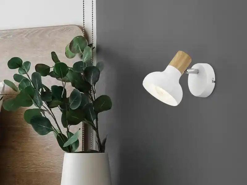 Gratis Versand meineWunschleuchte LED Wandstrahler Metall Weiß mit Holzoptik, Breite 10cm