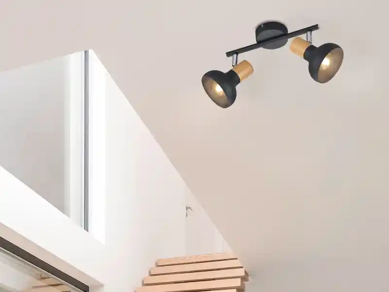 meineWunschleuchte LED Deckenstrahler aus Metall in Schwarz & Holzoptik, Breite 30cm Schnäppchen