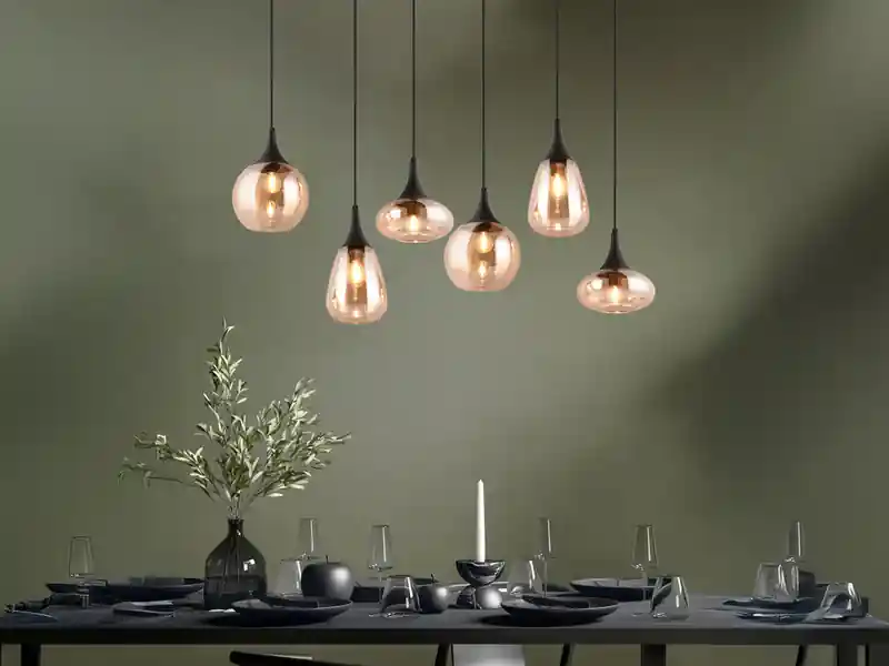 Trio Leuchten Pendelleuchte LUMINA 6-flammig, Glasschirme amberfarbig, Breite 93cm Gratis Versand