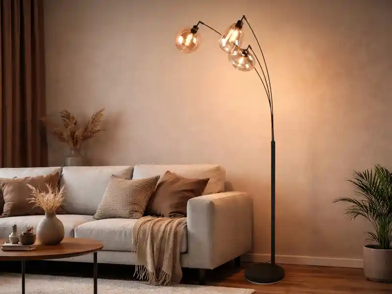 Trio Leuchten Große Stehlampe LUMINA mit 3 Glas Lampenschirmen amberfarbig, Höhe 200cm Neu