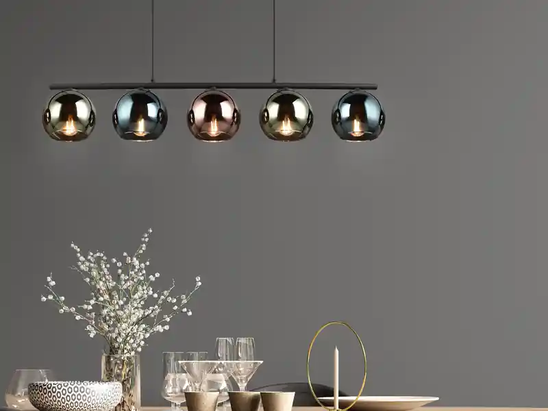 Top-Preis meineWunschleuchte LED Pendelleuchte mit bunt verspiegelten Glaskugeln, Breite 83cm