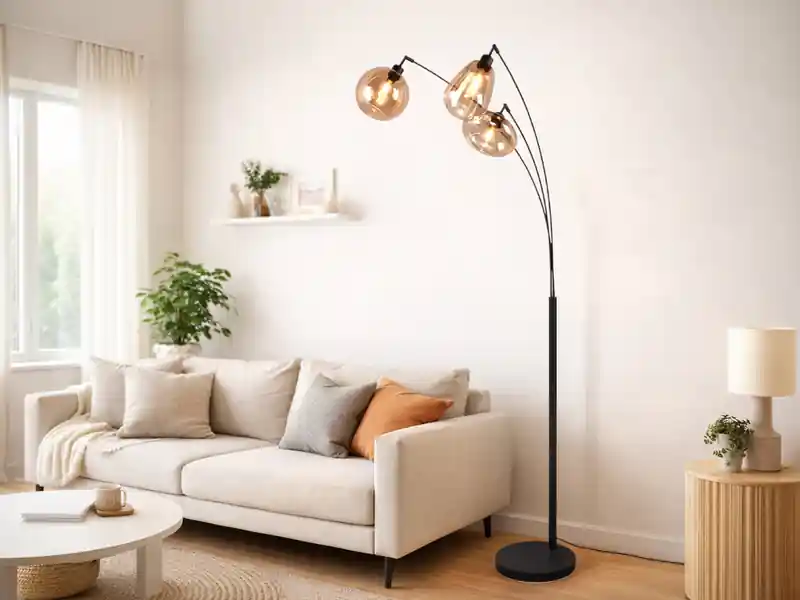 meineWunschleuchte Große LED Stehleuchte mit 3 Glas Lampenschirmen amberfarbig, H: 200cm Bestpreis