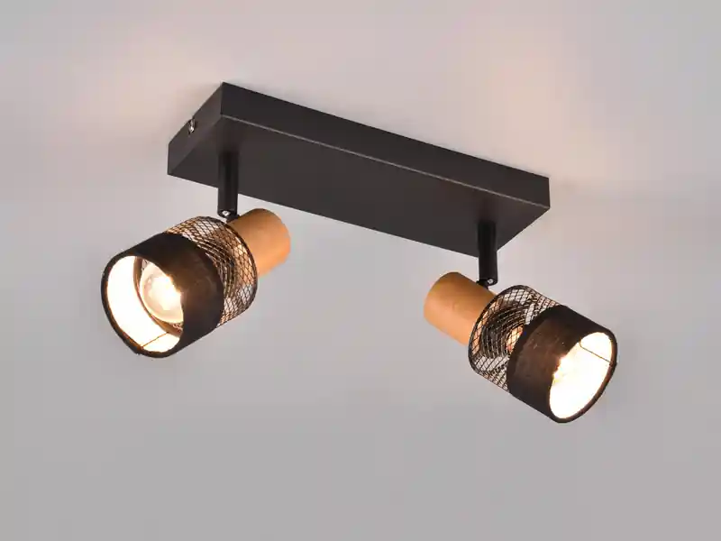 Trio Leuchten Deckenstrahler NANDINI 2-flammig, Holz & Draht-Stoff Lampenschirm, Breite 38,5cm Neue Kollektion