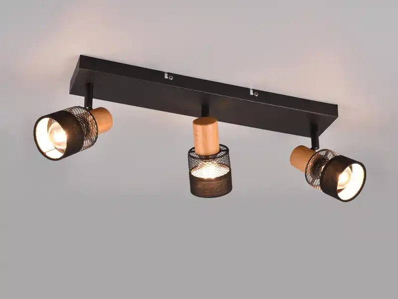 Online Kaufen meineWunschleuchte LED Deckenstrahler 3-flammig, Holz & Draht-Stoff Lampenschirm, Breite 58,5cm