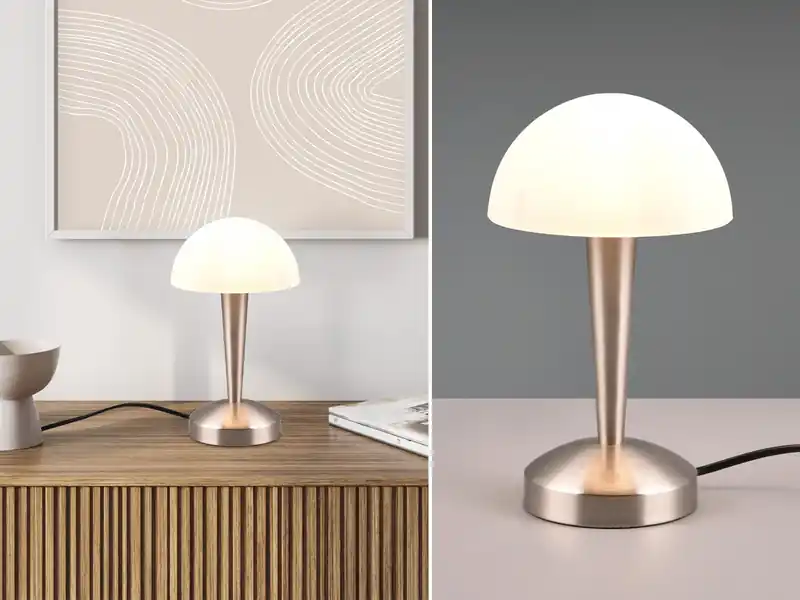 RL LIVE YOUR LIGHT LED Tischlampe CANARIA Silber mit Glasschirm und Touch Funktion, Höhe 26cm Kostenfreie Lieferung