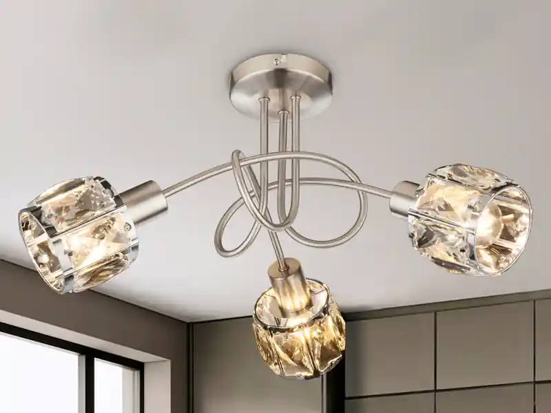 Gratis Versand Globo Deckenleuchte KRIS 3-flammig mit Glas Kristallen in Silber, Ø 38cm