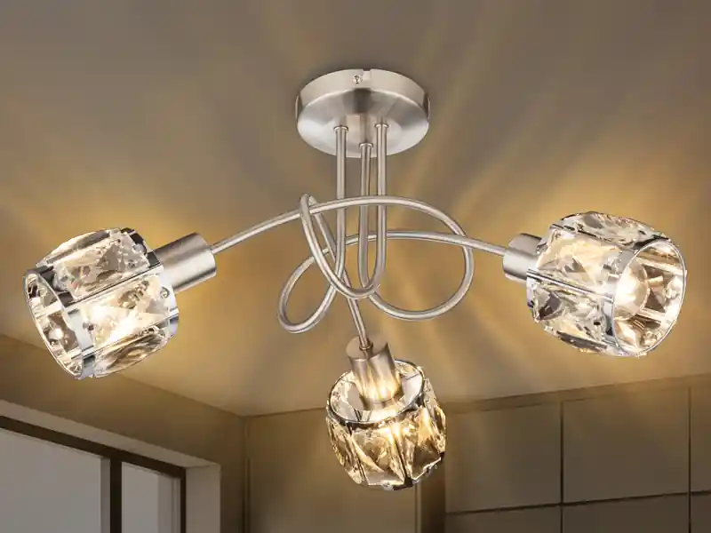 meineWunschleuchte LED Deckenleuchte 3-flammig mit Glaskristallen Silber matt, Ø 38cm Nur Heute
