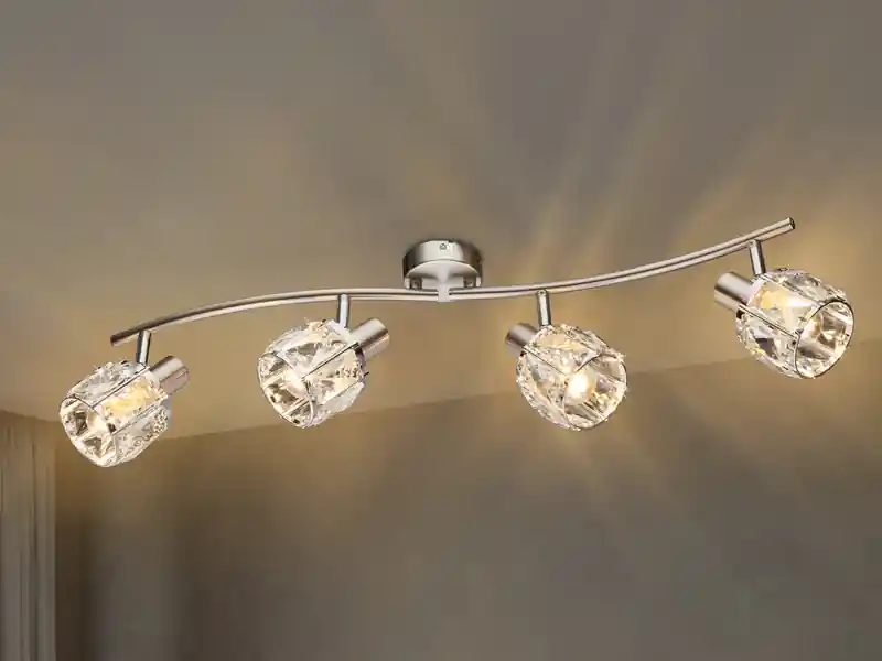Bestpreis meineWunschleuchte LED Deckenstrahler 4-flammig mit Glaskristallen Silber matt, Breite 70cm
