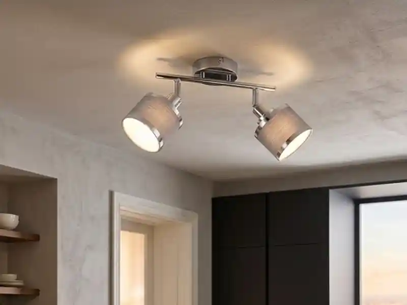 Trio Leuchten Deckenstrahler AROSA 2-flammig mit Stoffschirmen Grau, Breite 52cm Geprüft