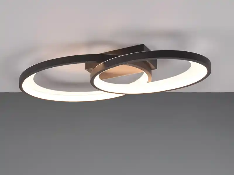 Markenprodukt RL LIVE YOUR LIGHT Große LED Deckenleuchte MALAGA 2 Ringe Schwarz, Breite 57cm