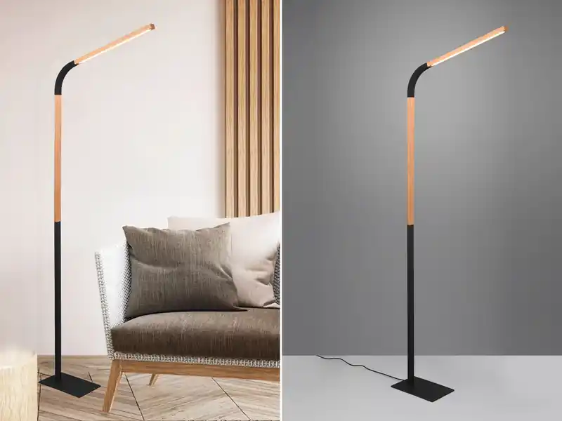 Trio Leuchten LED Stehleuchte NORRIS Schwarz mit Holzelementen, Höhe 140cm Rabatt