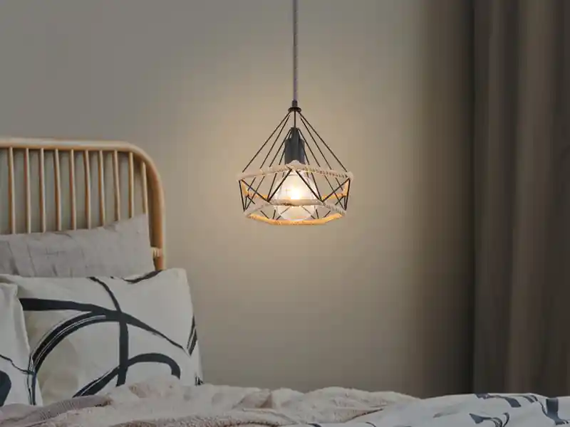 meineWunschleuchte LED Pendelleuchte mit Hanfseil und Drahtgestell Schwarz, Ø 25cm Direktkauf