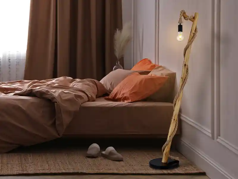 Super-Preis meineWunschleuchte LED Stehleuchte mit Hanfseil und Holzstab, Höhe 150cm