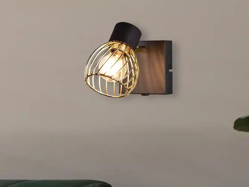 Knallerangebot meineWunschleuchte LED Wandstrahler mit Gitter Lampenschirm in Gold, Breite 9cm