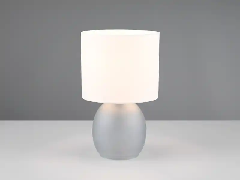 Jetzt Bestellen Trio Leuchten Tischleuchte VELA mit Glasfuß Grau und Stoffschirm Weiß, Höhe 29cm