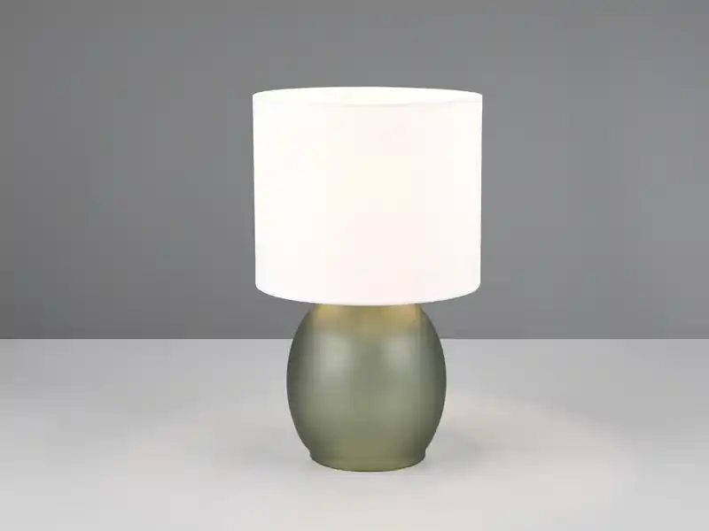 Solange Der Vorrat Reicht meineWunschleuchte LED Tischleuchte mit Glasfuß Grün und Stoffschirm Weiß, Höhe 29cm