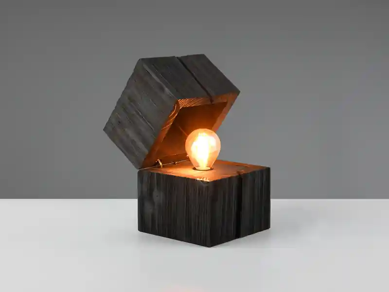 Trio Leuchten Aufklappbare LED Tischleuchte TREASURE aus Holz Schwarz, Höhe 16cm Saisonangebot