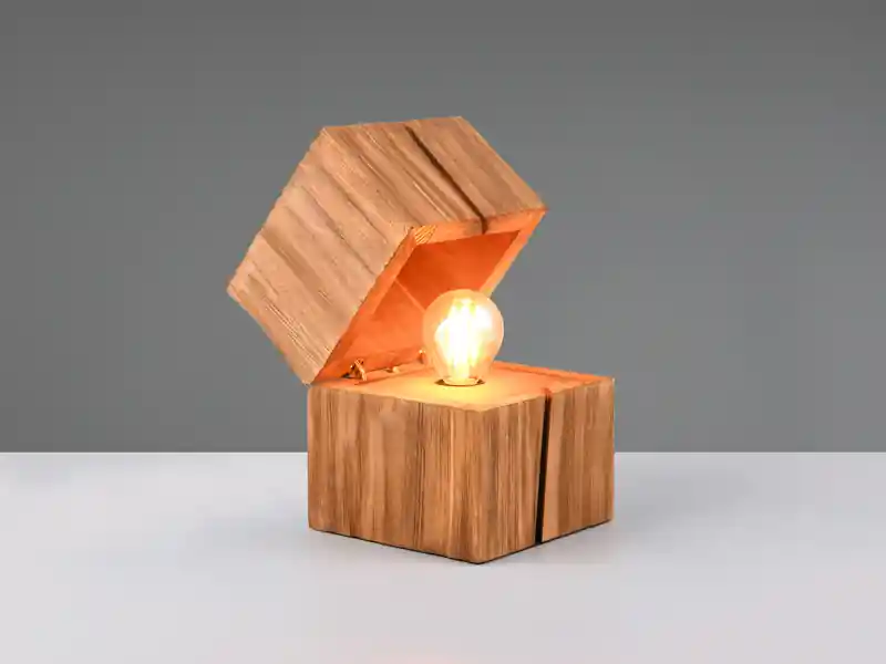 Trio Leuchten Aufklappbare LED Tischleuchte TREASURE aus Naturholz, Höhe 16cm Kracherpreis