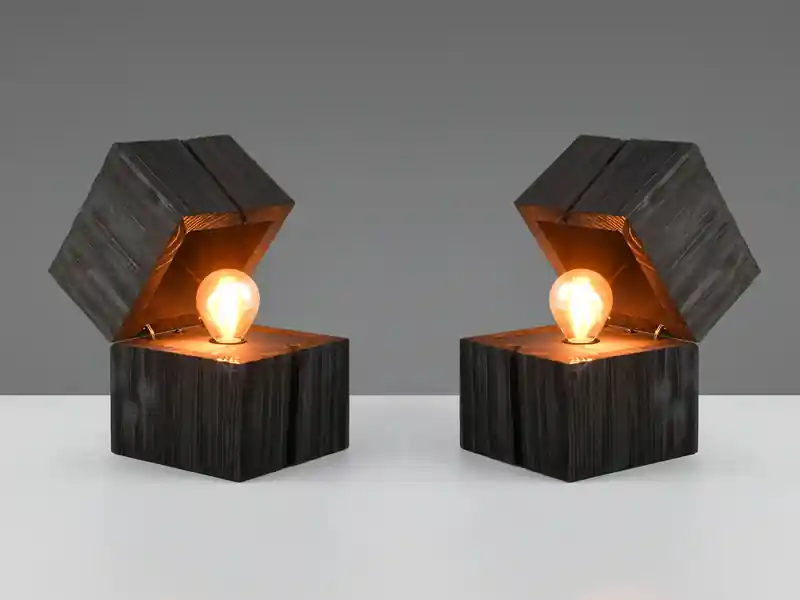 Jetzt Kaufen meineWunschleuchte 2-er SET aufklappbare LED Tischleuchten aus Holz Schwarz, Höhe 16cm