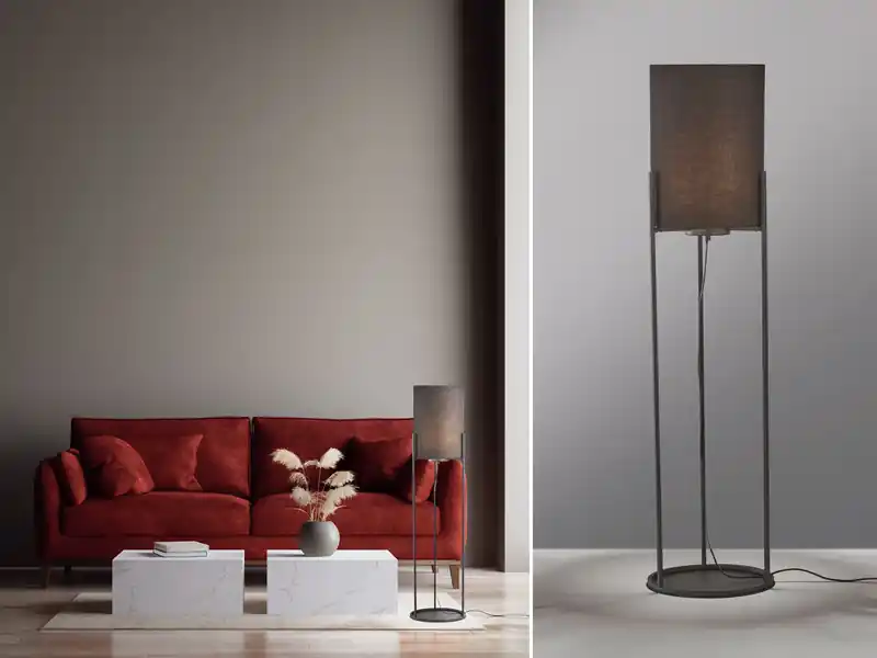 Fischer & Honsel Stehleuchte SPENZER Schwarz mit Stoffschirm innen Gold, Höhe 114cm Saisonangebot