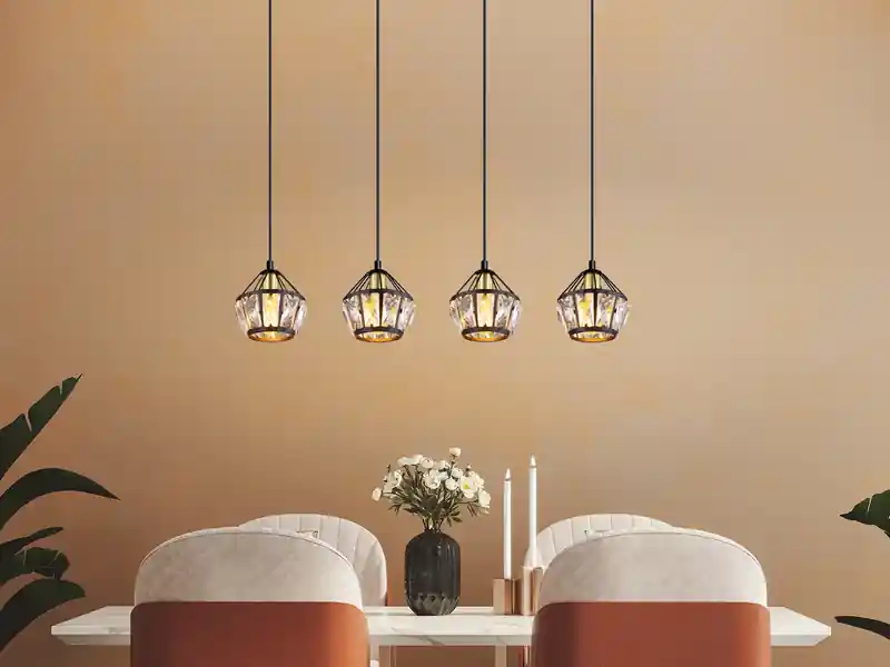 Globo Pendelleuchte LOIS 4-flammig Metall Schwarz Gold mit Glaskristallen, Breite 73cm Neue Ware