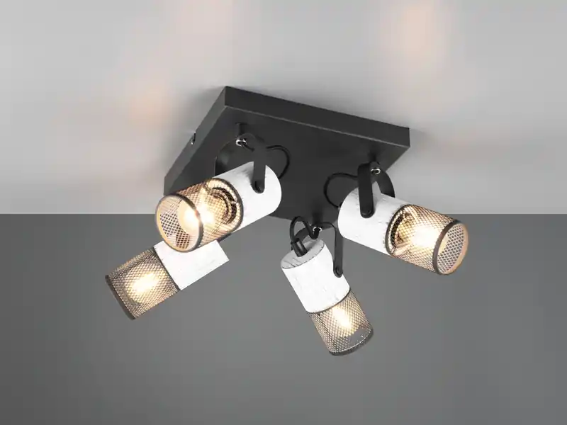Preisreduziert Trio Leuchten Deckenstrahler TOSH 4-flammig, Schwarz mit Holz Weiß, Quadrat 22cm