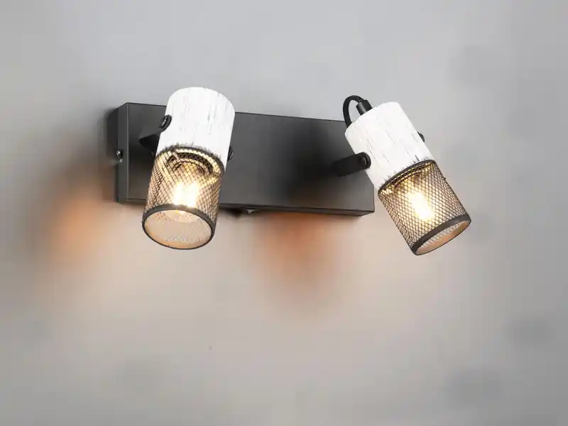 Letzte Chance meineWunschleuchte LED Wandstrahler 2-flammig mit Schalter, Schwarz & Holz Weiß, Breite 26cm