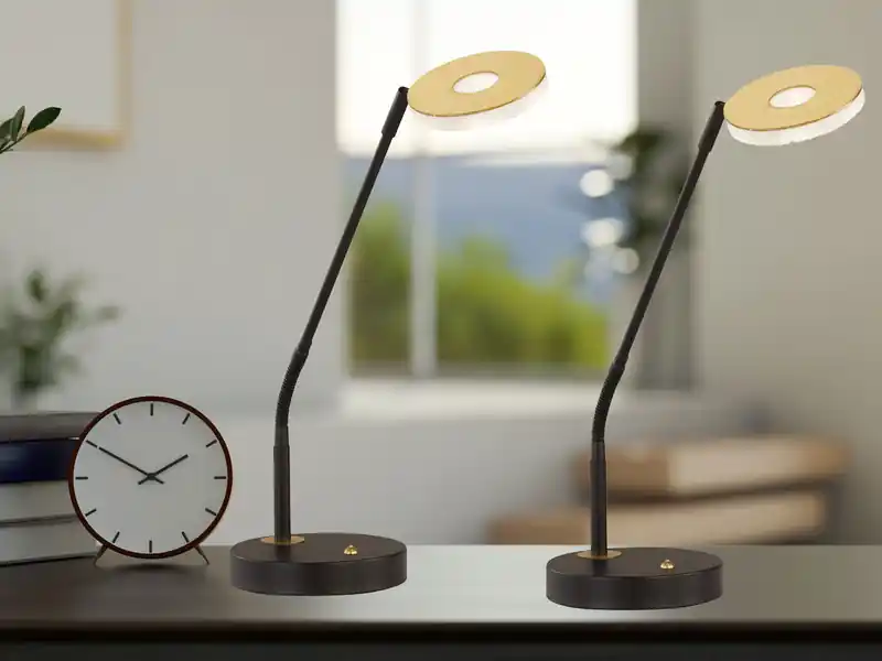 meineWunschleuchte 2er SET LED Schreibtischlampen Schwarz / Gold mit Dimmer, Höhe 60cm Neue Kollektion