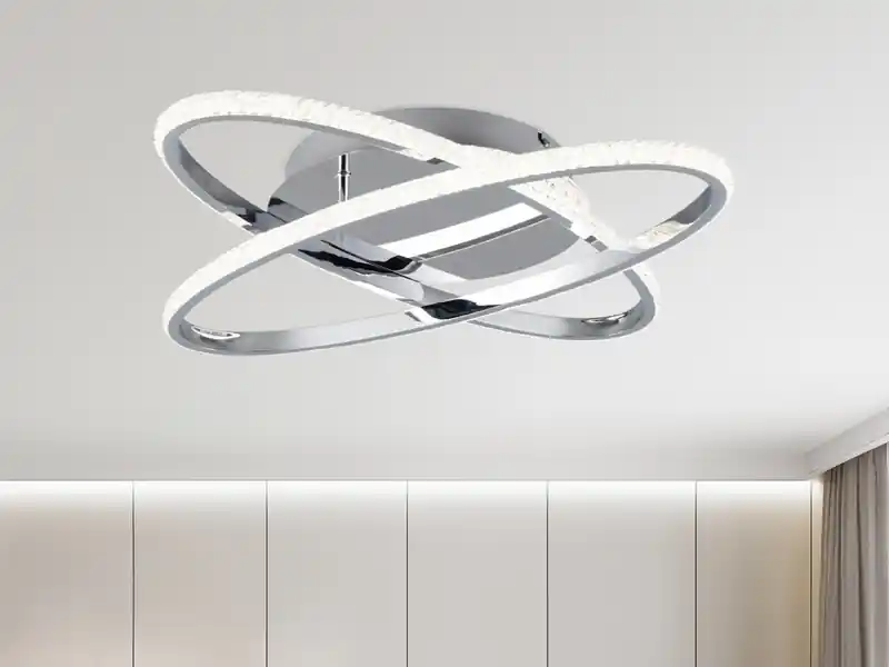 Neu RL LIVE YOUR LIGHT LED Deckenleuchte LANE dimmbar, Kristall Ringe oval schwenkbar Chrom, Ø 58cm