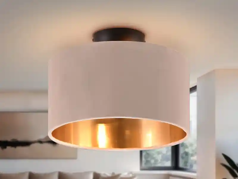 Trio Leuchten Kleine Deckenleuchte JULIETA mit Samt Lampenschirm Beige Gold, Ø 30cm Preiswert