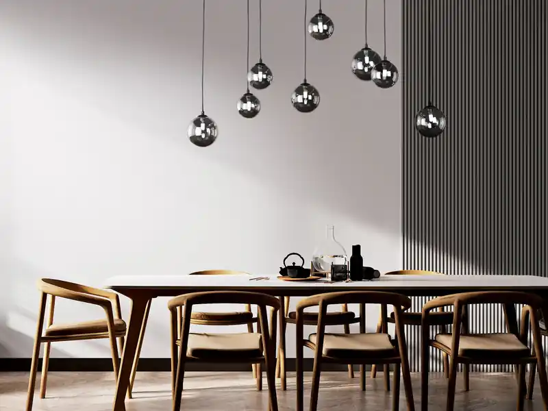 Online Kaufen Fischer & Honsel LED Pendelleuchte BALA 8-flammig Schwarz mit Rauchglas Kugeln, Breite 115cm