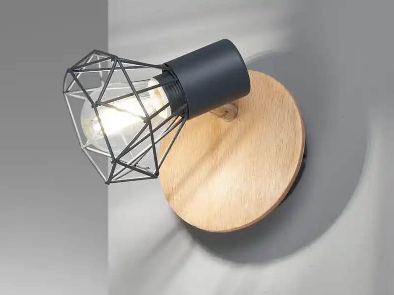 Online Kaufen Fischer & Honsel Wandstrahler Gitterlampe RAN Grau / Holz mit Schalter, Breite 11cm
