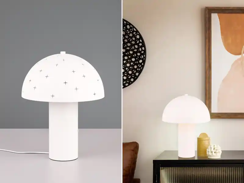 Meistverkauft RL LIVE YOUR LIGHT Tischleuchte SETA aus Metall Weiß, Lampenschirm mit Dekorstanzung, Höhe 33 cm