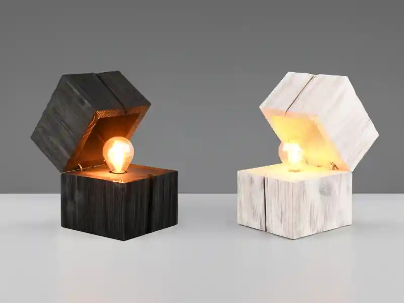 Preis Gesenkt meineWunschleuchte 2-er SET aufklappbare LED Tischleuchten aus Holz Weiß & Schwarz, Höhe 16cm