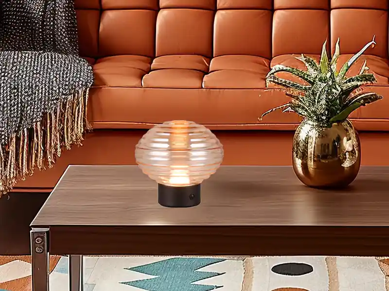Gratis Versand RL LIVE YOUR LIGHT Retro Akku Tischleuchte EARL mit Glasschirm Bernsteinfarbig, Höhe 14cm
