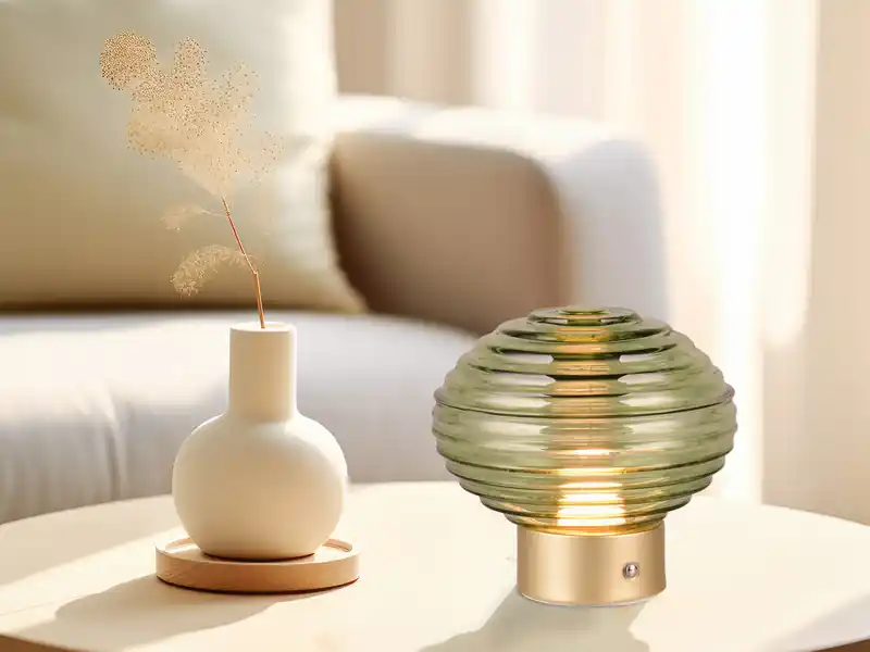 Kostenloser Rückversand RL LIVE YOUR LIGHT Retro Akku Tischleuchte EARL mit Glas Lampenschirm Grün, Höhe 14cm