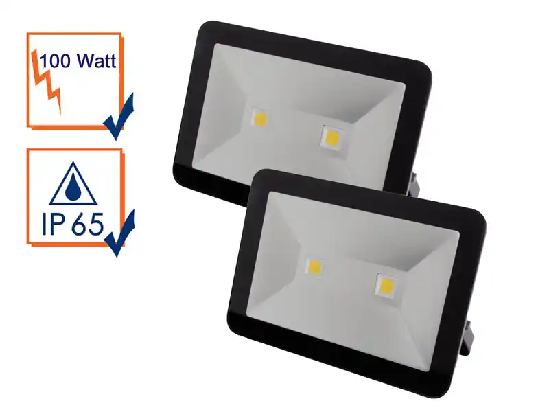 meineWunschleuchte 100 Watt LED Strahler ALU, 2er SET 4000 Kelvin Neutralweiß, IP65, 25x36cm Sichere Zahlung