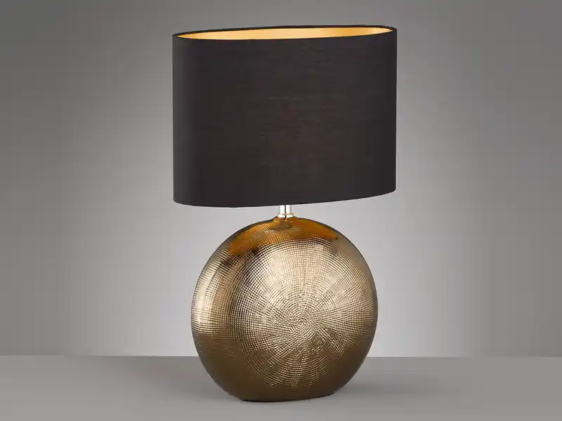 Top-Preis meineWunschleuchte LED Tischlampe mit Keramikfuß Bronze Antik & Stoffschirm Schwarz Gold, Höhe 53cm