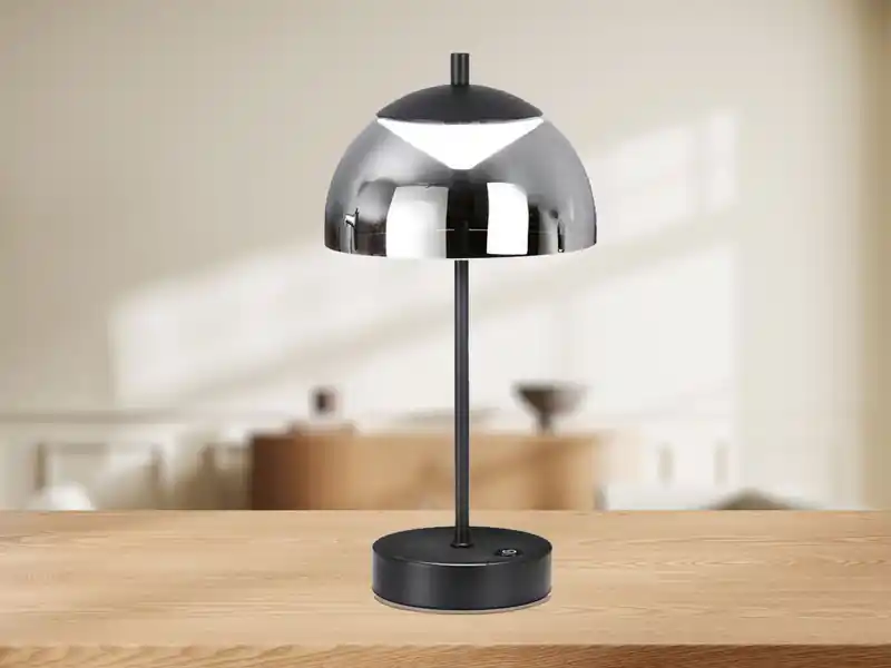 Rabatt FHL easy Kabellose Akku Tischleuchte RIVA Schwarz / Rauchglas dimmbar, Höhe 35cm