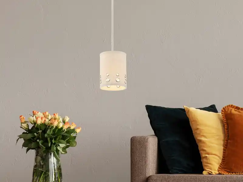 QUOIZEL Kleine Pendelleuchte PARK AVENUE aus Stoff, 4-stufig höhenverstellbar, Ø 15cm Saisonangebot