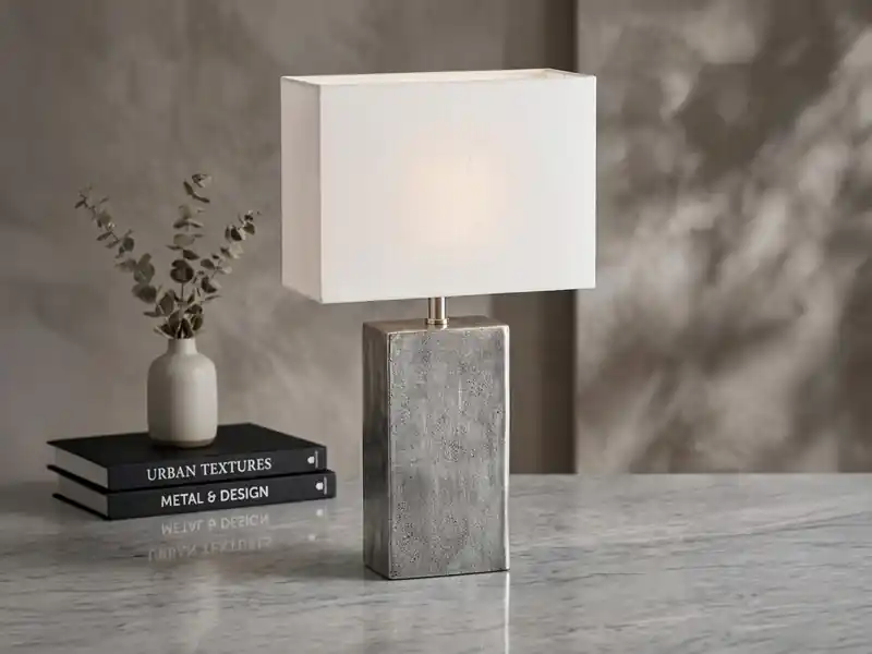 Direkt Vom Hersteller Fischer & Honsel Große Tischlampe AMIENS Metall Silber Antik, Stoffschirm Weiß, Höhe 50cm