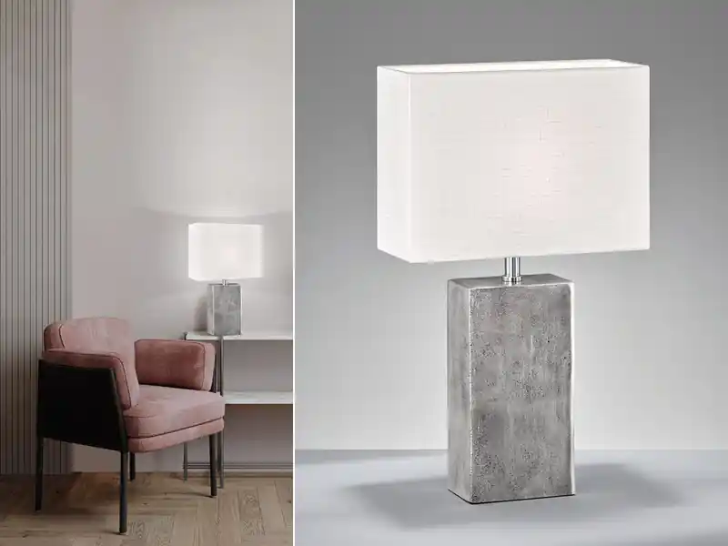 meineWunschleuchte Große LED Tischleuchte Metall Silber Antik, Stoffschirm Weiß, Höhe 50cm Beliebt
