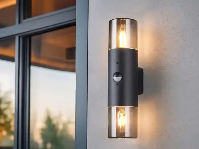 meineWunschleuchte LED Außenwandleuchte Up & Down mit Bewegungsmelder, Rauchgrau Schwarz, Höhe 33cm Geprüft
