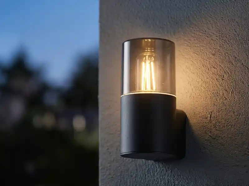 meineWunschleuchte LED Außenwandleuchte Aluminium Schwarz & Rauchfarbig E27, Höhe 17,5cm Schneller Versand