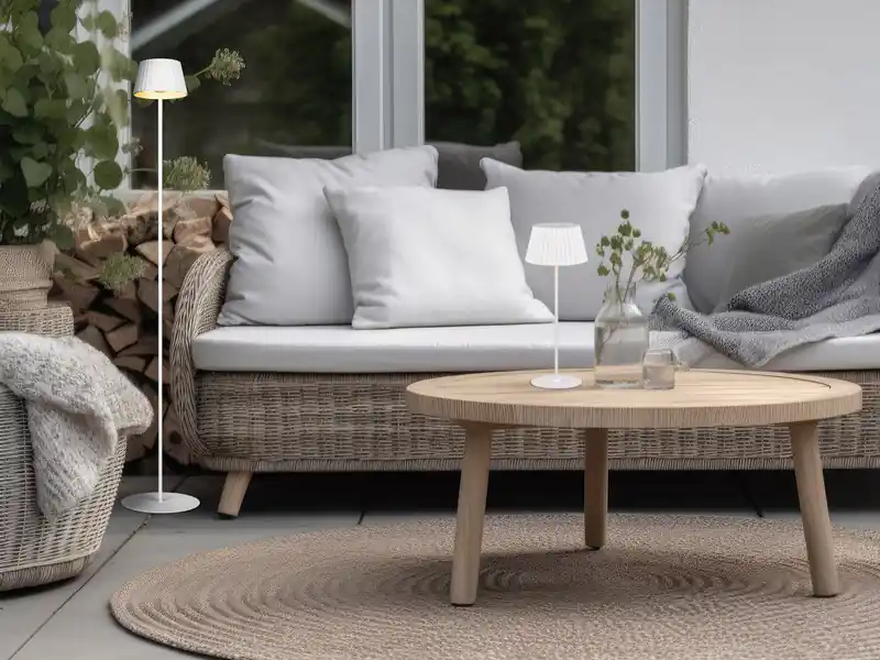 Sichere Zahlung meineWunschleuchte SET: Kleine Akku Stehlampe 123cm & Tischlampe 39cm für Outdoor kabellos Weiß