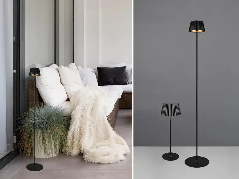 meineWunschleuchte SET: Kleine Akku Stehlampe 123cm & Tischlampe 39cm für Outdoor kabellos Schwarz Sichere Zahlung